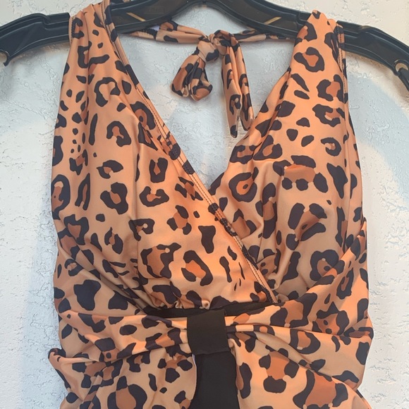 Leopard Halter Plunge 1 Piece Swimsuit - Picture 5 of 10